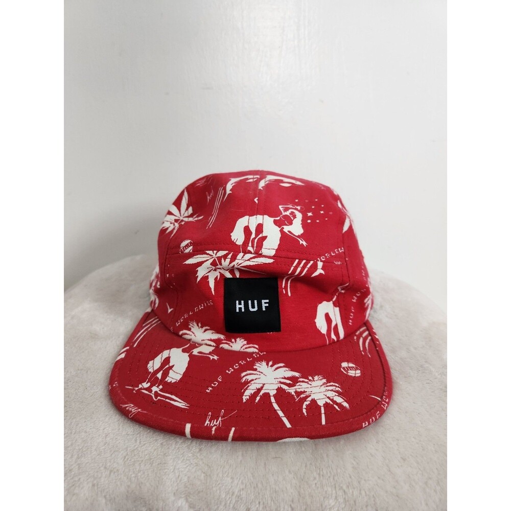 HUF Drunk Aloha Volley Adjustable Cap Hat Red Tropical Skater Mens OS EUC